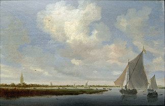 维克米尔河上的帆船 Segelboote Auf Dem Wijkermeer，所罗门·范·鲁伊斯戴尔