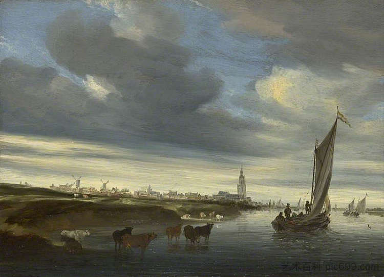从西边看的雷嫩景色 A View of Rhenen Seen from the West,所罗门·范·鲁伊斯戴尔