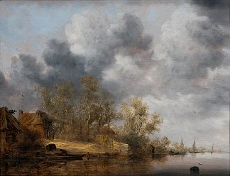 荷兰河岸 En Hollandsk Flodbred (c.1630 – c.1635)，所罗门·范·鲁伊斯戴尔