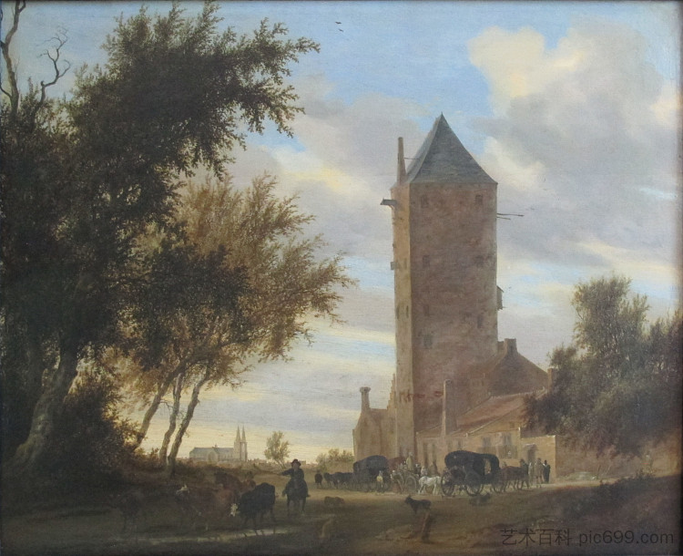乌得勒支“普隆佩托伦”的景观 Landschaft Mit Dem Utrechter 'plompetoren',所罗门·范·鲁伊斯戴尔