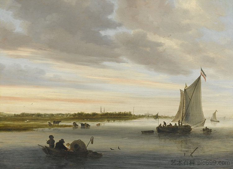 河景与哈勒姆镇在地平线上 River Landscape with the Town of Haarlem on the Horizon，所罗门·范·鲁伊斯戴尔