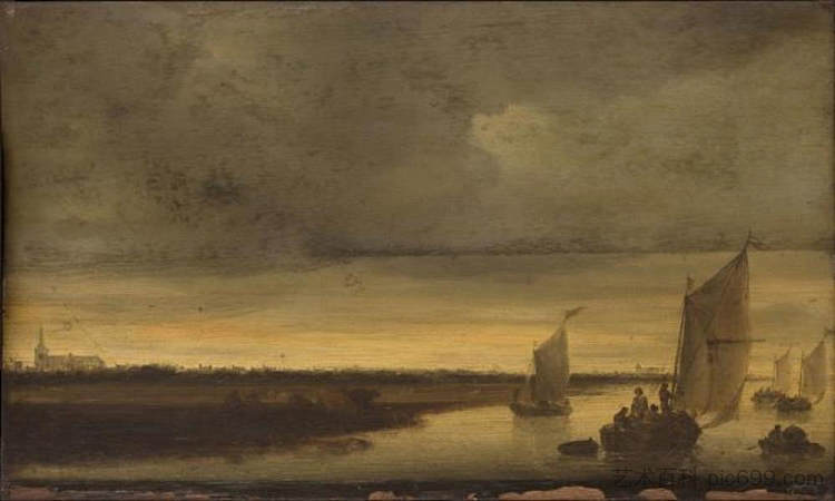 运河之夜 Evening on the Canal,所罗门·范·鲁伊斯戴尔