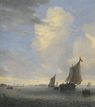 河口的维德斯基普和其他船只 Wijdschip and Other Ships at the Mouth of An Estuary，所罗门·范·鲁伊斯戴尔