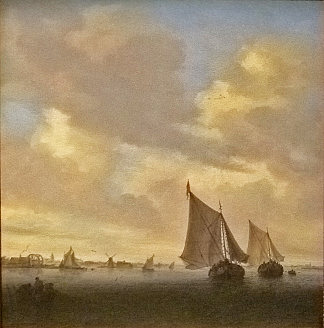 海景与帆船在右边 Seascape with Sailing Boat to the Right，所罗门·范·鲁伊斯戴尔