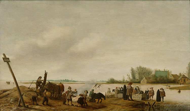 水边的冬季景观 Winterlandschaft Am Wasser,所罗门·范·鲁伊斯戴尔