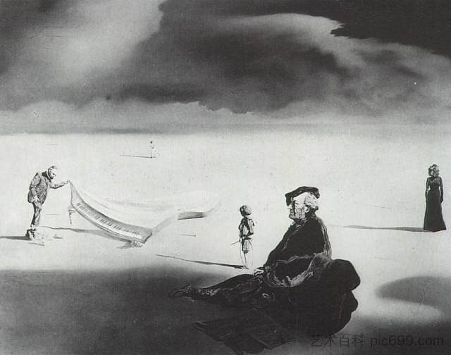 化学家极其谨慎地抬起三角钢琴的角质层 A Chemist Lifting with Extreme Precaution the Cuticle of a Grand Piano (1936),萨尔瓦多·达利