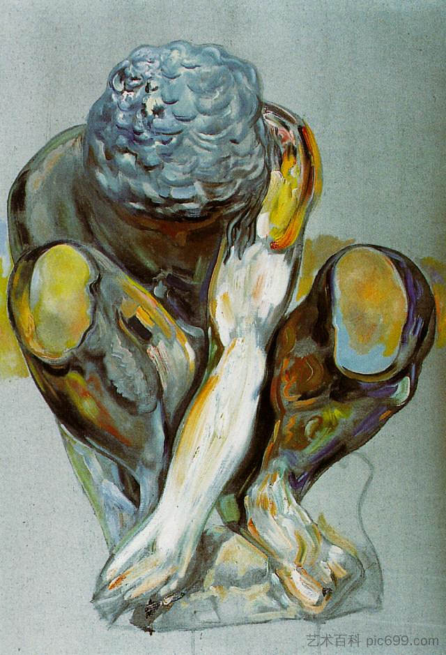 源自米开朗基罗的《蹲着的孩子》 After Michelangelo's 'Squatting Child' (1982),萨尔瓦多·达利