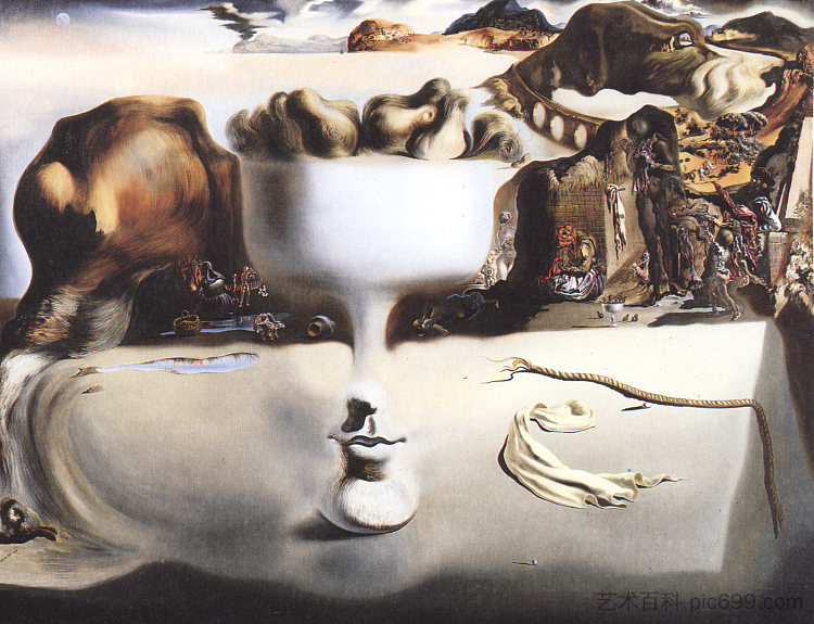 海滩上的面部和水果盘的幻影 Apparition of Face and Fruit Dish on a Beach (1938),萨尔瓦多·达利