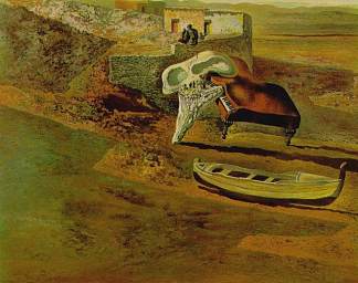 大气骷髅鸡奸三角钢琴 Atmospheric Skull Sodomizing a Grand Piano (1934)，萨尔瓦多·达利