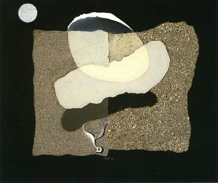 大拇指。海滩。月亮和腐烂的鸟 Big Thumb. Beach. Moon and Decaying Bird (1928),萨尔瓦多·达利