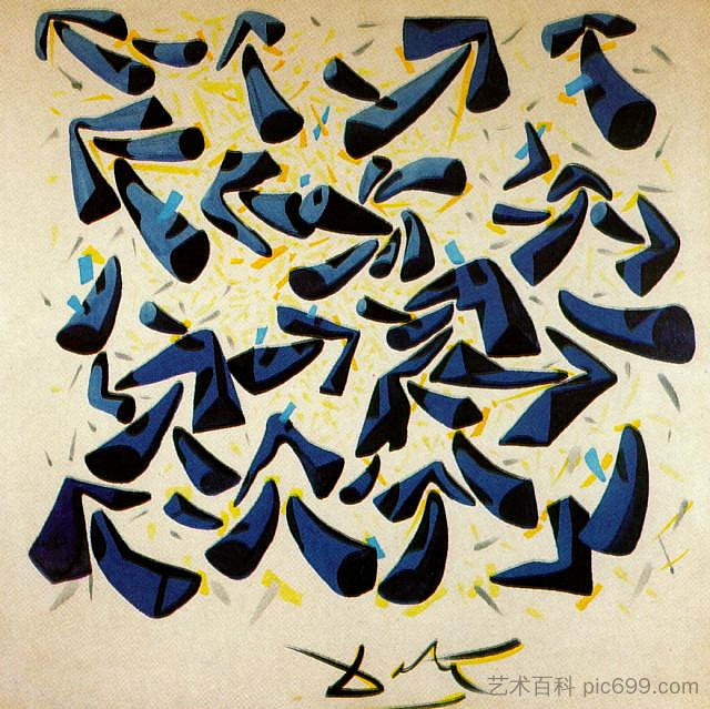蓝色的角。围巾的设计 Blue Horns. Design for a Scarf (1955),萨尔瓦多·达利
