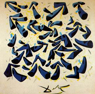 蓝色的角。围巾的设计 Blue Horns. Design for a Scarf (1955)，萨尔瓦多·达利