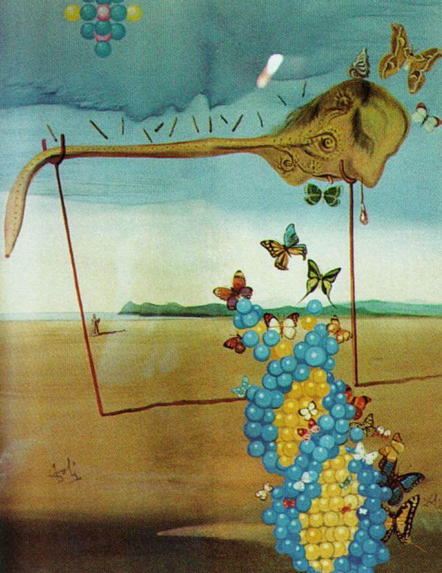 蝴蝶景观(带有dna的超现实主义景观中的伟大自慰者) Butterfly Landscape (The Great Masturbator in a Surrealist Landscape with D.N.A.) (1957)，萨尔瓦多·达利