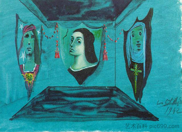 《罗密欧与朱丽叶》布景设计 Design for the set of 'Romeo and Juliet' (1942),萨尔瓦多·达利