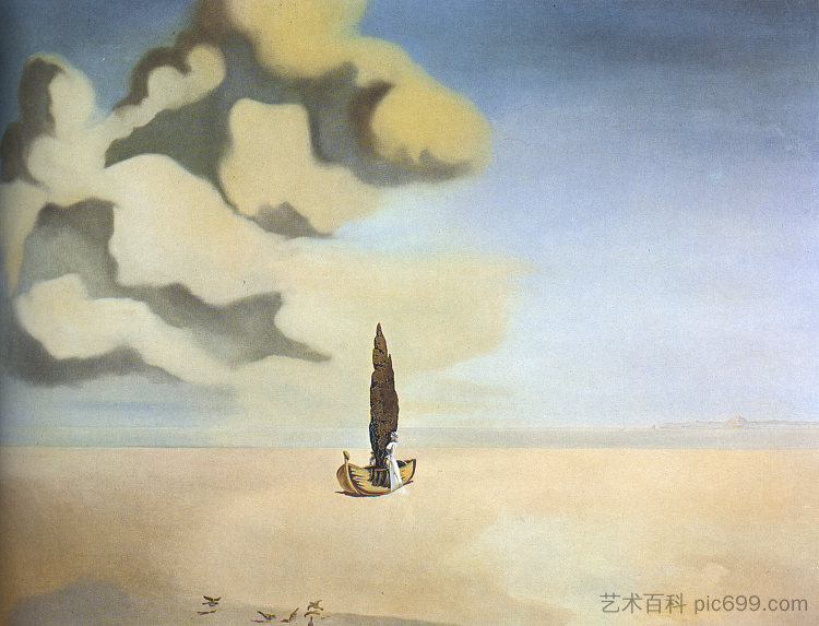 风景中的人物和帷幔 Figure and Drapery in a Landscape (c.1934)，萨尔瓦多·达利