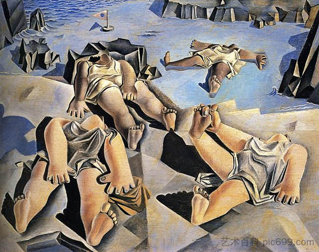 躺在沙滩上的人物 Figures Lying on the Sand (1926)，萨尔瓦多·达利