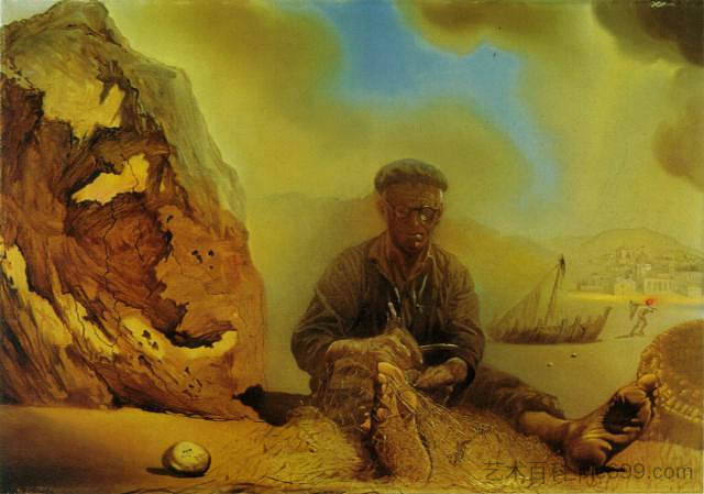 利加特港的渔民正在补网 Fisherman of Port Lligat Mending His Net (1968)，萨尔瓦多·达利