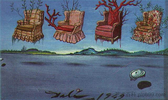 天空中的四把扶手椅 Four Armchairs in the Sky (1949)，萨尔瓦多·达利