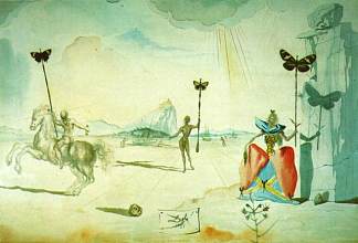风景与骑士和晚会 Landscape with Cavalier and Gala (1951)，萨尔瓦多·达利