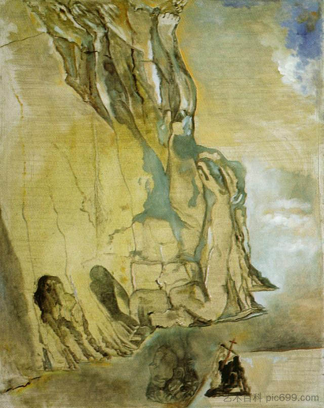 米开朗基罗《大卫》的隐藏形象景观 Landscape with Hidden Image of Michelangelo's 'David' (1982),萨尔瓦多·达利