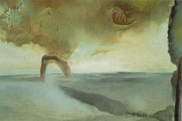 凯旋门形状的岩石景观 Landscape with Rock in the Shape of a Triumphal Arch (1981)，萨尔瓦多·达利