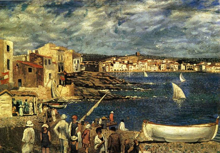 卡达克斯的拉纳海滩 Llaner Beach in Cadaques (c.1921),萨尔瓦多·达利