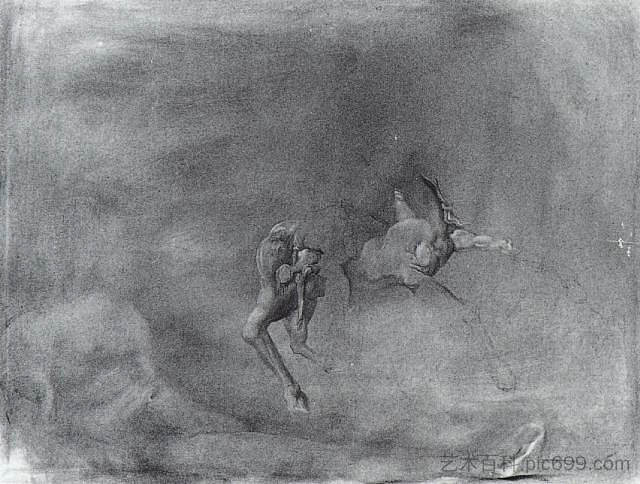 裸体与马与变形(未完成) Nude and Horse with Metamorphosis (unfinished) (c.1979)，萨尔瓦多·达利