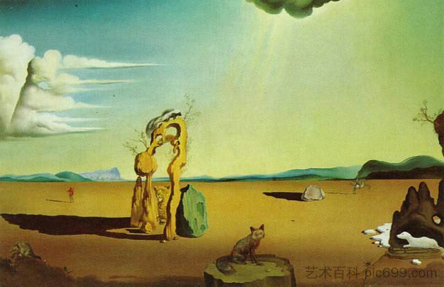 沙漠景观中的裸体 Nude in the Desert Landscape (1946)，萨尔瓦多·达利