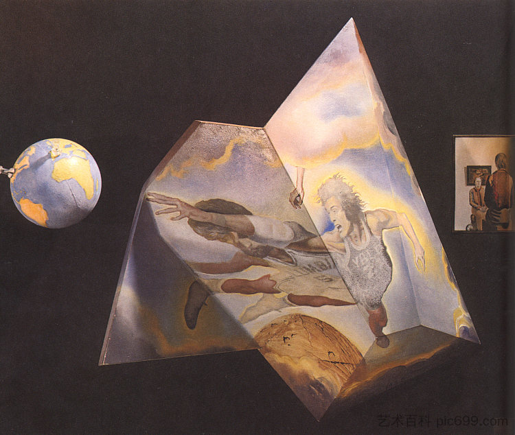 多面体。篮球运动员变身天使(组装全息图-中心元素) Polyhedron. Basketball Players Being Transformed into Angels (Assembling a Hologram - the Central Element) (1972),萨尔瓦多·达利