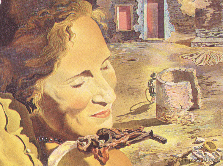 嘎拉的肖像，肩膀上有两个羊排平衡 Portrait of Gala with Two Lamb Chops Balanced on Her Shoulder (1933)，萨尔瓦多·达利