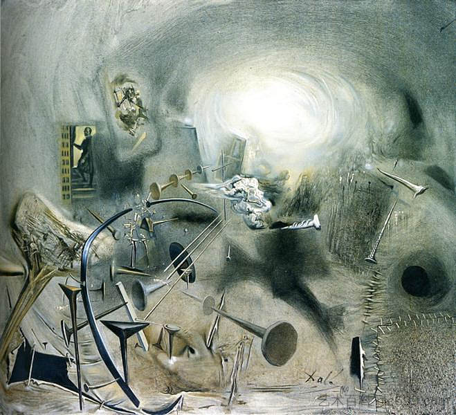 胡安·德·帕雷哈在曼陀林上调整琴弦的肖像 Portrait of Juan de Pareja Adjusting a String on His Mandolin (1960),萨尔瓦多·达利