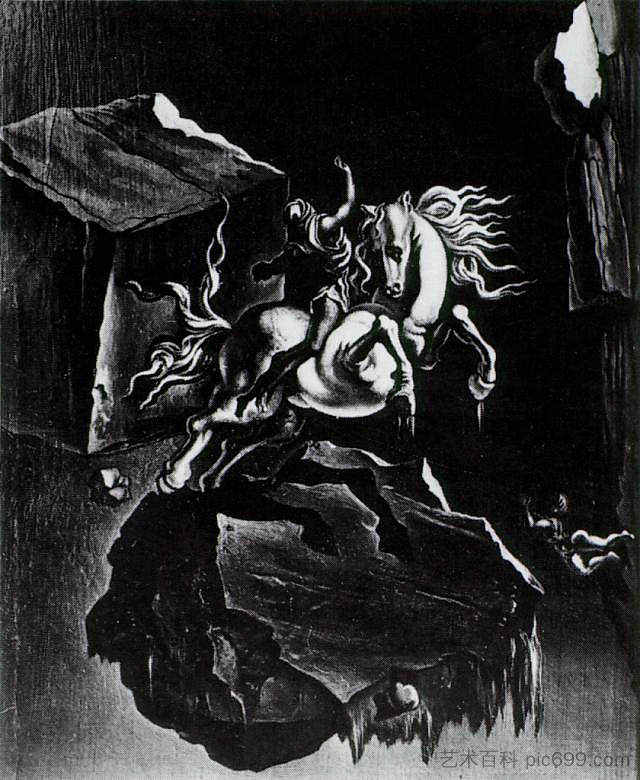 岩石和愤怒的马睡在海底 Rock and Infuriated Horse Sleeping Under the Sea (1947),萨尔瓦多·达利