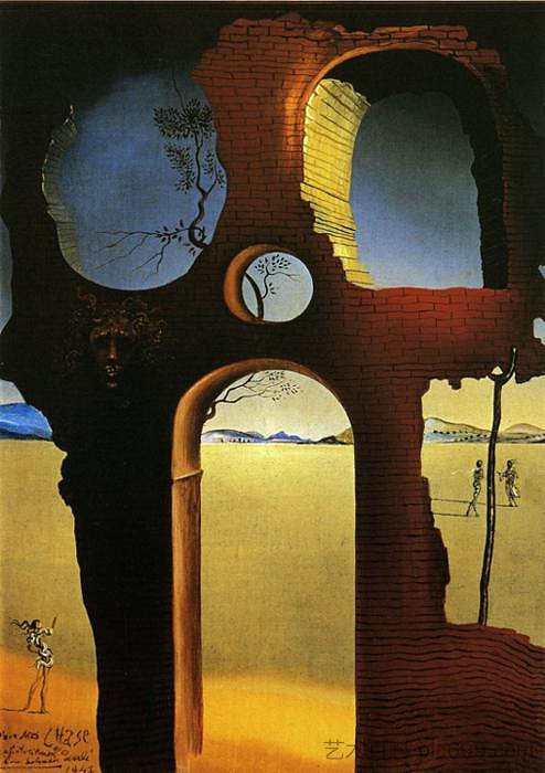 与美杜莎和风景的头像的废墟 Ruin with Head of Medusa and Landscape (1941),萨尔瓦多·达利