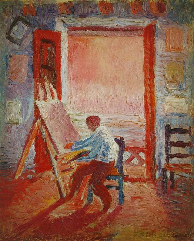 工作室里的自画像 Self-Portrait in the Studio (1919)，萨尔瓦多·达利