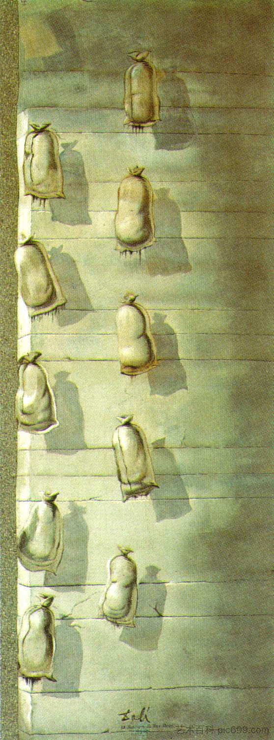 芭蕾舞剧《洛斯·萨科斯·德尔·莫利内罗》的布景设计 Set Design for the Ballet 'Los Sacos Del Molinero' (1949),萨尔瓦多·达利