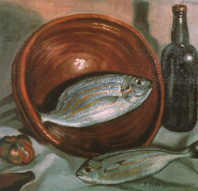 红碗静物鱼 Still Life Fish with Red Bowl (1923 - 1924)，萨尔瓦多·达利