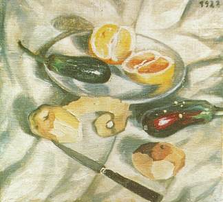 《茄子静物 Still Life with Aubergines (1922)，萨尔瓦多·达利