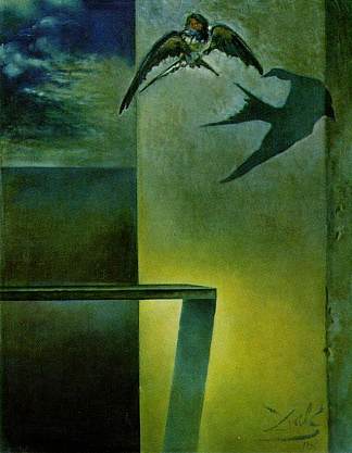 不动的燕子。学习“静物-快速移动” The Motionless Swallow. Study for ‘Still Life – Fast Moving’ (1956)，萨尔瓦多·达利