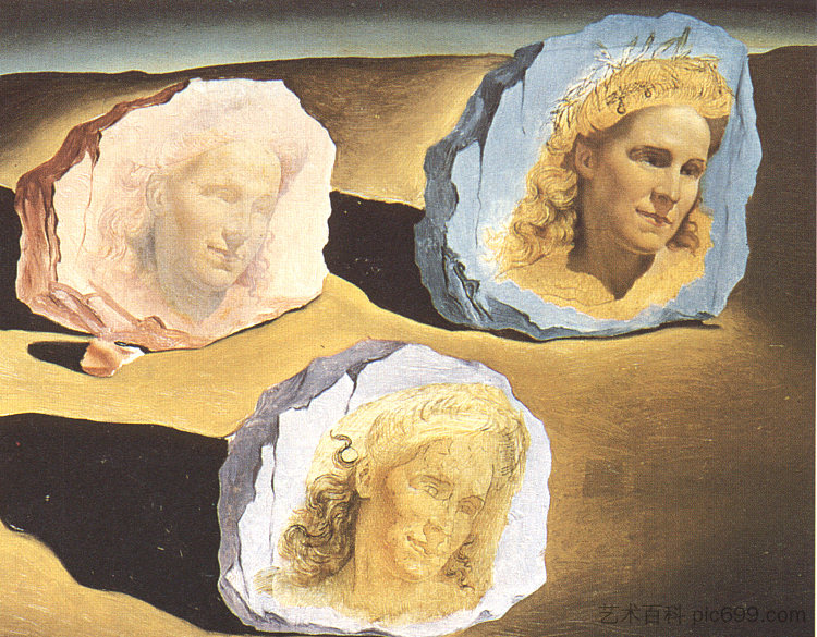 嘎拉面容的三个幻影 Three Apparitions of the Visage of Gala (1945),萨尔瓦多·达利