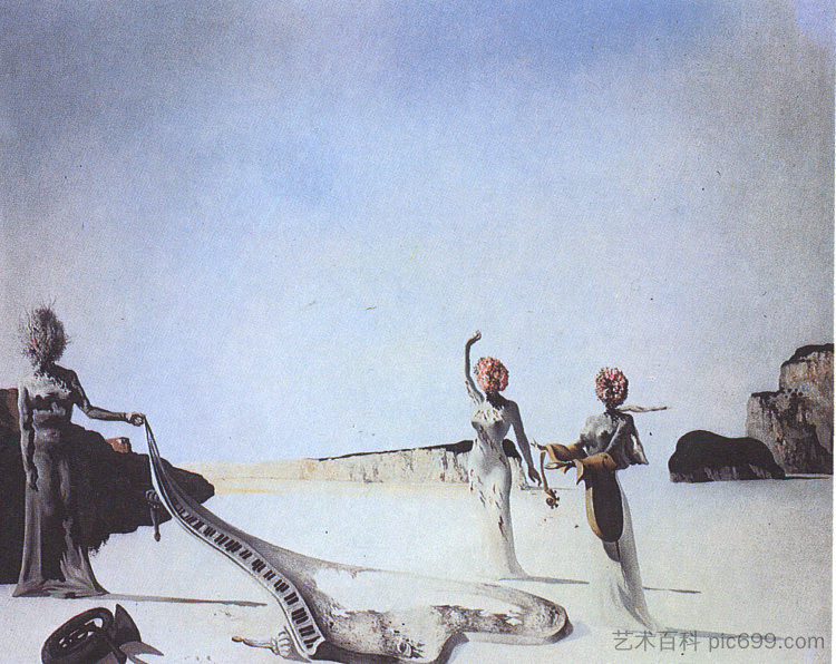 三个长着花头的女人找到一个皮肤 Three Women with Heads of Flowers Finding the Skin of A (1936),萨尔瓦多·达利