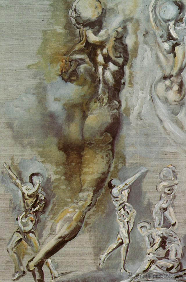 无题-米开朗基罗的裸体人物 Untitled - Nude Figures after Michelangelo (1982),萨尔瓦多·达利