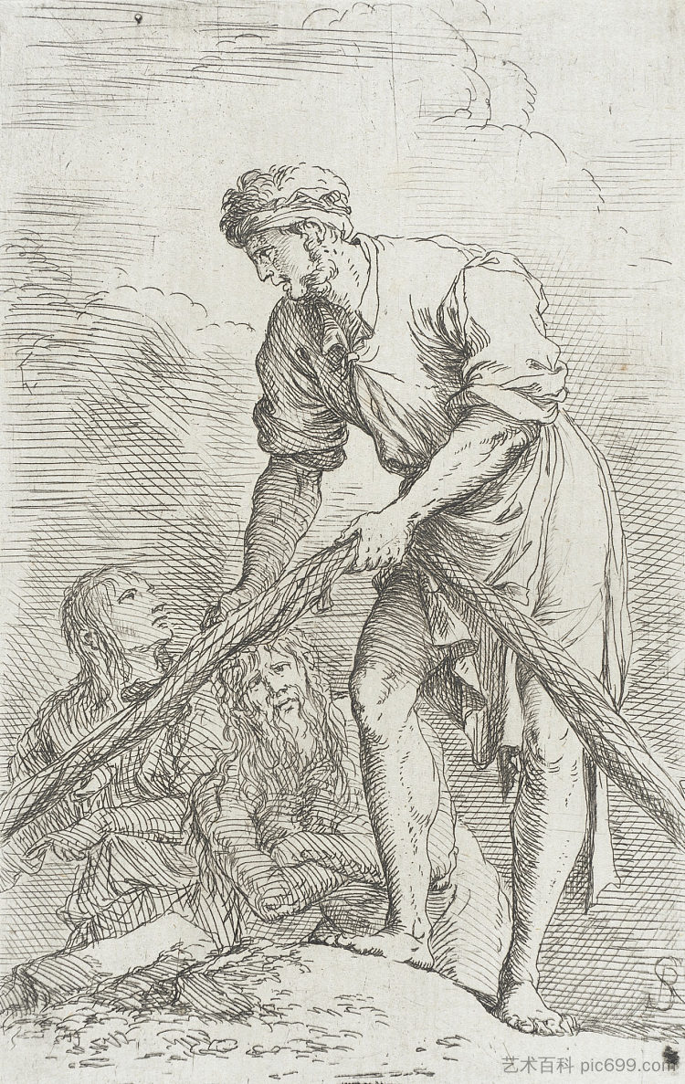 一个拖网的男人 a Man Hauling a Net (1657)，萨尔瓦托雷·罗莎