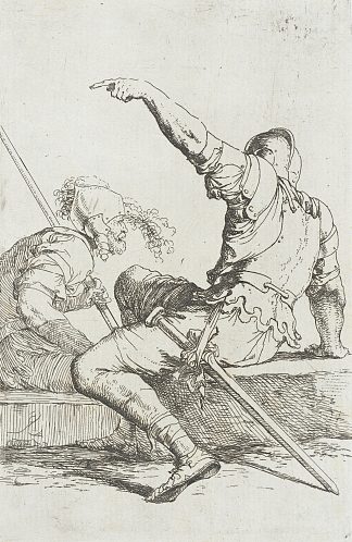 两个士兵坐着，交谈 Two Soldiers Seated, Conversing (1657)，萨尔瓦托雷·罗莎