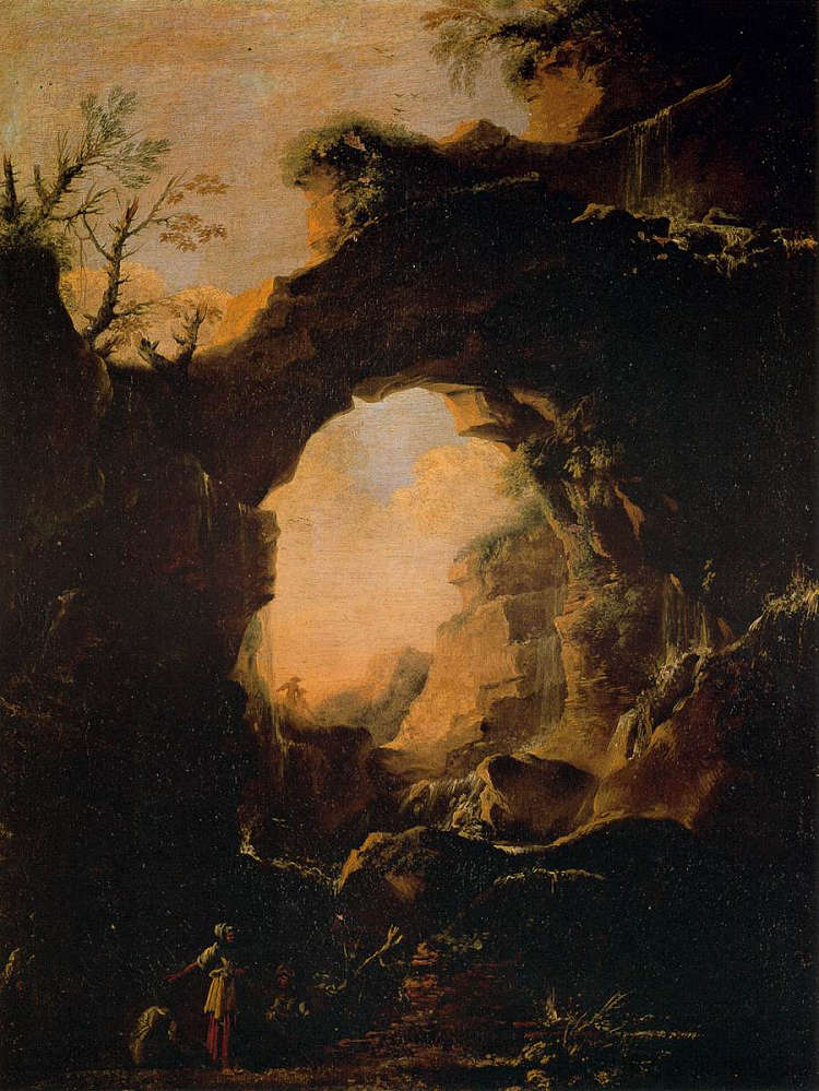 带瀑布的石窟 Grotto with Cascades (1640)，萨尔瓦托雷·罗莎