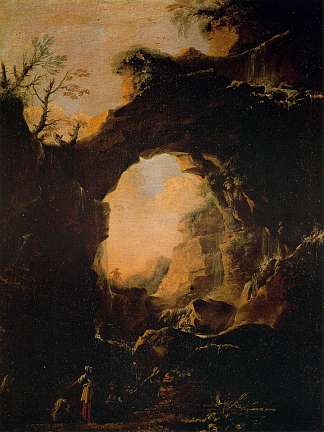 带瀑布的石窟 Grotto with Cascades (1640)，萨尔瓦托雷·罗莎