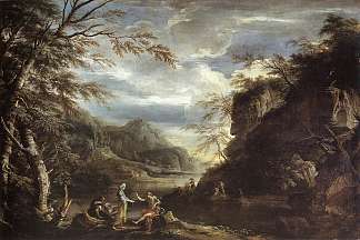 河流景观与阿波罗和库米亚西比尔 River Landscape with Apollo and the Cumean Sibyl (1655)，萨尔瓦托雷·罗莎