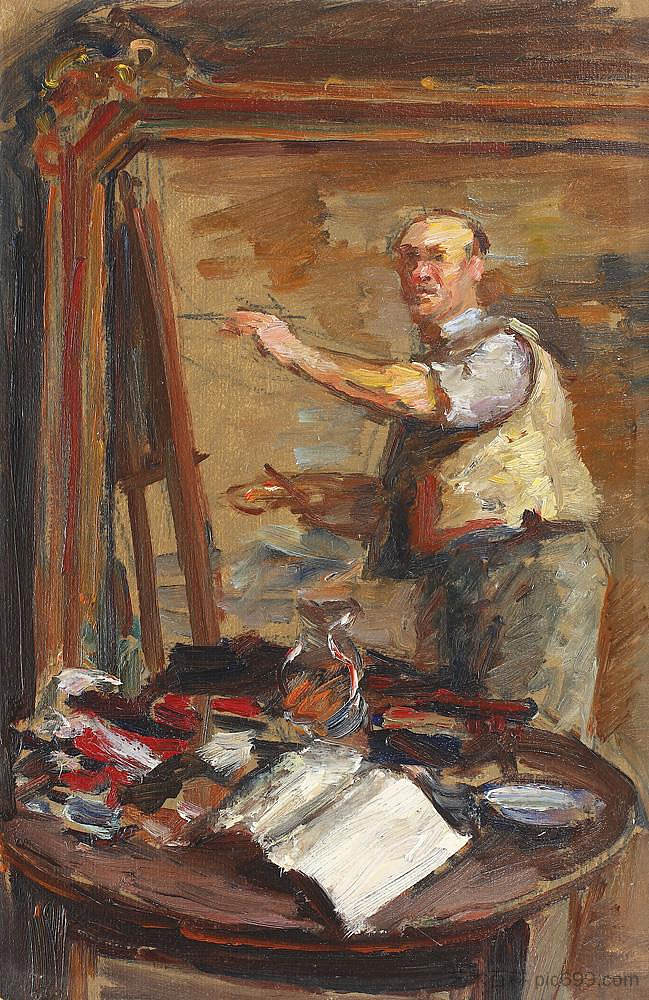 画架上的自画像 Self-Portrait at Easel，塞缪尔·穆茨纳