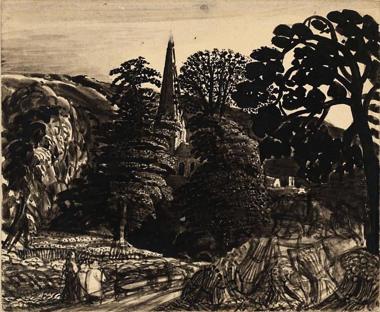 树林中的教堂 A Church among Trees (1830)，塞缪尔·帕默