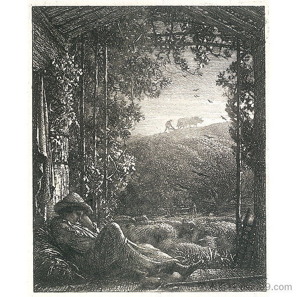 沉睡的牧羊人 - 清晨 The Sleeping Shepherd - Early Morning (1854)，塞缪尔·帕默