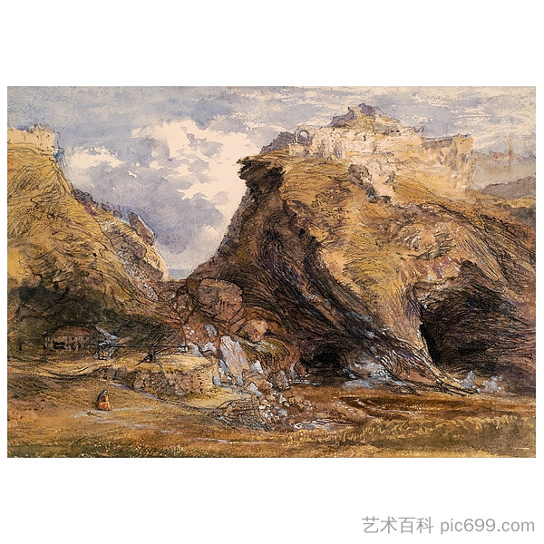 廷塔杰尔景观 View at Tintagel (1848)，塞缪尔·帕默